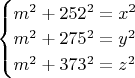 $\begin{cases}
m^2+252^2=x^2\\
m^2+275^2=y^2\\
m^2+373^2=z^2
\end{cases}$