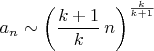 $a_n\sim\left(\dfrac{k+1}{k}\,n\right)^{\frac{k}{k+1}$