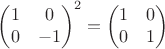 $\begin{pmatrix}1&0\\0&-1\end{pmatrix}^2=\begin{pmatrix}1&0\\0&1\end{pmatrix}$