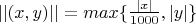 $||(x,y)|| = max \{ \frac{|x|}{1000}, |y| \}$