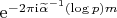 $\begin{equation*}
	\mathrm{e}^{-2\pi\mathrm{i}\widetilde{\alpha}^{-1} (\log{p}) m}
\end{equation*}$