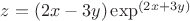 $z=(2x-3y)\exp^{(2x+3y)}$