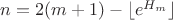 $n=2(m+1)-\lfloor e^{H_m}\rfloor$