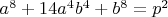 $a^8+14a^4b^4+b^8=p^2$
