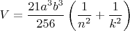 $V=\dfrac{21a^3b^3}{256}\left(\dfrac{1}{n^2}+\dfrac{1}{k^2}\right)$