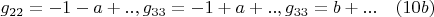 $$g_{22}=-1-a+.., g_{33}=-1+a+.., g_{33}=b+...\quad(10b)$$