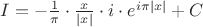 $I=-\frac{1}{\pi}\cdot \frac{x}{|x|} \cdot  i\cdot  e^{i \pi |x|} + C $
