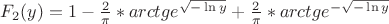 $F_2(y)=1-\frac{2}{{\pi}}*arctge^{\sqrt{- \ln y}}+\frac{2}{{\pi}}*arctge^{-\sqrt{- \ln y}}$