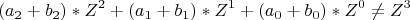 \[
(a_2  + b_2 )*Z^2  + (a_1  + b_1 )*Z^1  + (a_0  + b_0 )*Z^0  \ne Z^3 
\]