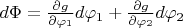 $d\Phi=\frac{\partial g}{\partial \varphi_1}d \varphi_1+\frac{\partial g}{\partial \varphi_2}d \varphi_2$