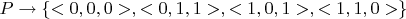 $P \to \{<0,0,0>, <0,1,1>, <1,0,1>, <1,1,0> \}$