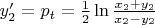 $\begin{equation*}
y'_2=p_{t}=\frac{1}{2}\ln \frac{x_2 + y_2}{x_2 - y_2}
\end{equation*}
$