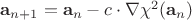 $ \mathbf{a}_{n+1} = \mathbf{a}_n - c \cdot \nabla \chi^2(\mathbf{a}_n) $
