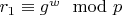 $r_1\equiv g^w\mod p$