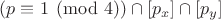 $($$p \equiv 1 \pmod 4$$) \cap [p_x] \cap [p_y]$