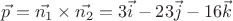 $\vec{p}=\vec{n_1}\times\vec{n_2}=3\vec{i}-23\vec{j}-16\vec{k}\,$