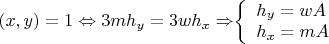 $(x,y)=1\Leftrightarrow 3mh_y=3wh_x\Rightarrow $$\left\{
\begin{array}{lcl}
 h_y=wA \\
 h_x=mA \\
\end{array}
\right.$$