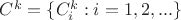 $C^k=\{C^k_i:i=1,2,...\}$ $C^k=\{C^k_i:i=1,2,...\}$