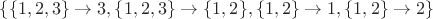 $\{ \{1,2,3\} \rightarrow 3, \{1,2,3\} \rightarrow \{1,2\}, \{1,2\} \rightarrow 1,  \{1,2\} \rightarrow 2 \}$