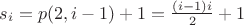 $s_i = p(2, i - 1) + 1 = \frac{(i-1)i}2 + 1$