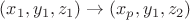 $(x_1,y_1,z_1)\to(x_p,y_1,z_2)$