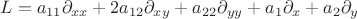 $L = a_{11}\partial_{xx}+2a_{12}\partial_{xy}+a_{22}\partial_{yy}+a_{1}\partial_{x}+a_{2}\partial_{y}$