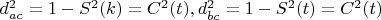 $d _{ac}^2=1-S^2(k)=C^2(t), d_{bc}^2=1-S^2(t)=C^2(t)$