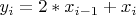 $y_{i}=2*x_{i-1}+x_{i}$