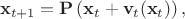 $$
{\bf x}_{t + 1} = {\bf P} \left( {\bf x}_{t} + {\bf v}_{t}({\bf x}_{t}) \right),
$$