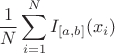 $$\dfrac{1}{N} \sum_{i=1}^N I_{[a, b]}(x_i)$$