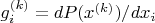 $g^{(k)}_i=dP(x^{(k)})/dx_i$