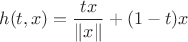 $$
h(t,x)=\frac{tx}{\|x\|}+(1-t)x
$$