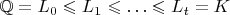 $\mathbb Q=L_0\leqslant L_1\leqslant\ldots\leqslant L_t=K$
