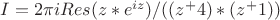 $I=2 \pi i Res (z*e^{iz} )/((z^+4)*(z^+1))
