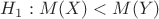 $H_1:M(X)<M(Y)$
