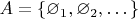 $A=\{\varnothing_1, \varnothing_2,&hellip;\}$