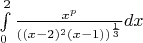 $\int\limits_0^2 \frac{x^p}{((x-2)^{2}(x-1))^\frac{1}{3}}dx$