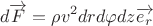 $$d\overrightarrow{F} =\rho v^2drd\varphi dz\overrightarrow{e_r}$$ $$d\overrightarrow{F} =\rho v^2drd\varphi dz\overrightarrow{e_r}$$