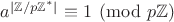 $a^{|\mathbb{Z}/p\mathbb{Z}^*|} \equiv 1  {\pmod {p\mathbb{Z}}}$