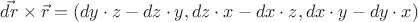 $\vec{dr}\times\vec{r} = (dy\cdot z - dz\cdot y, dz\cdot x - dx\cdot z, dx\cdot y - dy\cdot x)$