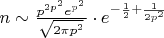 $n \sim \frac{p^{2p^2}e^{p^2}}{\sqrt{2\pi p^2}} \cdot e^{-\frac{1}{2} + \frac{1}{2 p^2}}$
