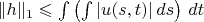 $\|h\|_1\leqslant\int\left(\int|u(s,t)|\,ds\right)\,dt$