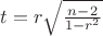 $t=r \sqrt{\frac{n-2}{1-r^2}}$