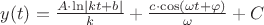 $y(t)=\frac{A\cdot\ln\left\lvert kt+b\right\rvert}{k}+\frac{c\cdot\cos(\omega t+\varphi)}{\omega}+C$