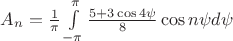 $A_n =\frac{1}{\pi}\int\limits_{-\pi}^{\pi}\frac{5+3\cos 4\psi }{8} \cos n\psi d\psi$ $A_n =\frac{1}{\pi}\int\limits_{-\pi}^{\pi}\frac{5+3\cos 4\psi }{8} \cos n\psi d\psi$