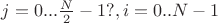 $j=0...\frac N 2 -1?, i=0..N-1$