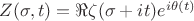 $Z(\sigma, t)=\Re\zeta(\sigma+it)e^{i\theta(t)}$