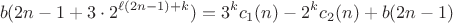 $$b(2n-1+3\cdot 2^{\ell(2n-1)+k})=3^kc_1(n)-2^kc_2(n)+b(2n-1)$$