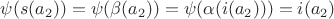 $\psi(s(a_2)) = \psi(\beta(a_2)) = \psi(\alpha(i(a_2))) = i(a_2)$