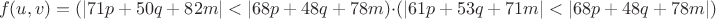 $$f(u,v)=(\left | 71p+50q +82m\right |<\left | 68p+48q+78m\right )\cdot(\left | 61p+53q +71m\right |<\left | 68p+48q+78m\right |)$$